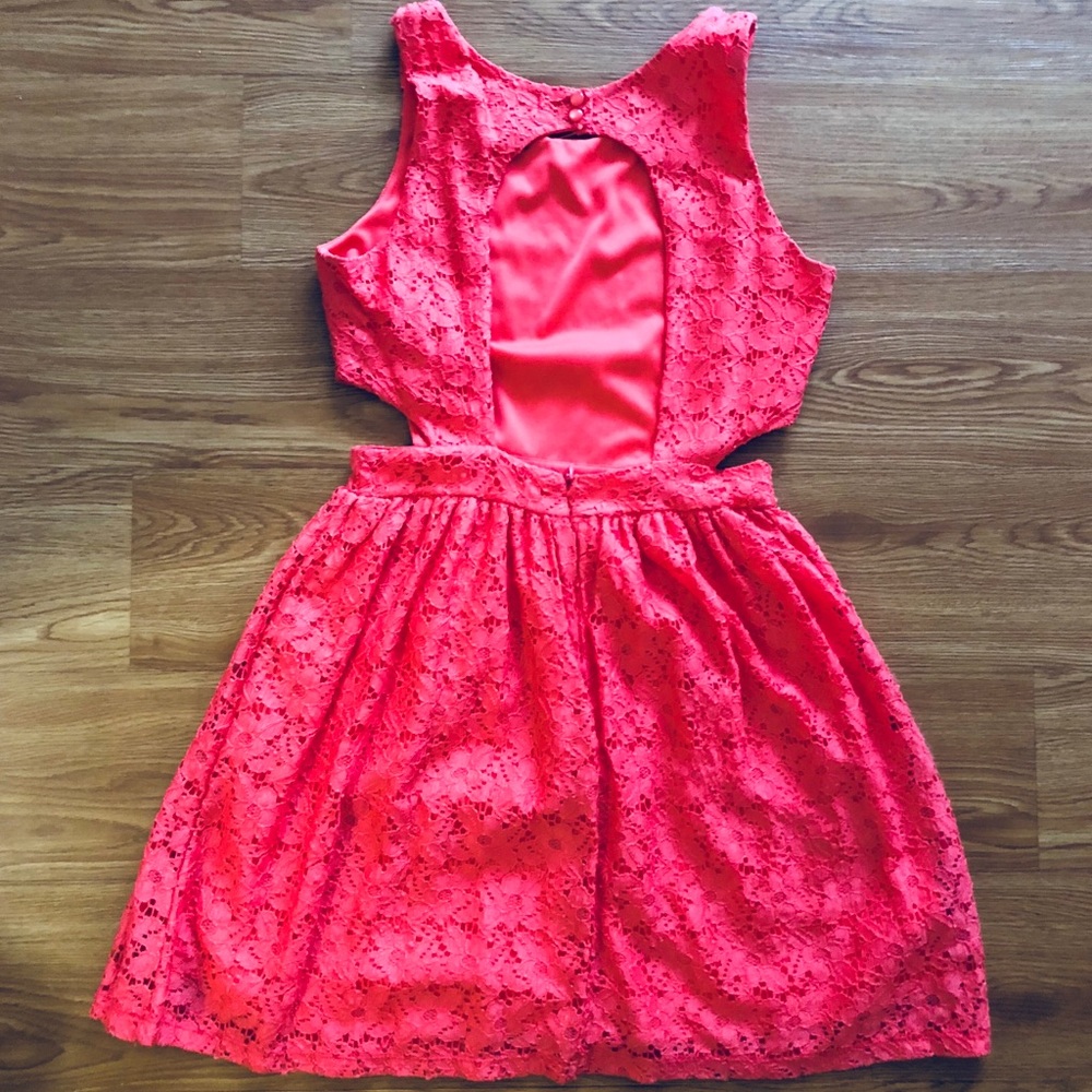 Backless Coral Lace Dress with Cutouts